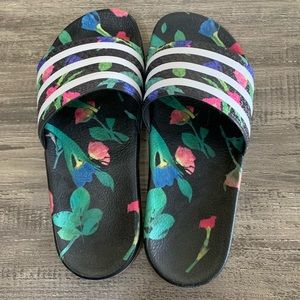 Adidas floral multi color sliders sandals women’s size 7